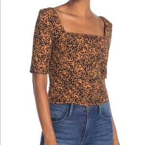 Free Press Womens Cheetah Print Cropped Square Neck Top Size Medium